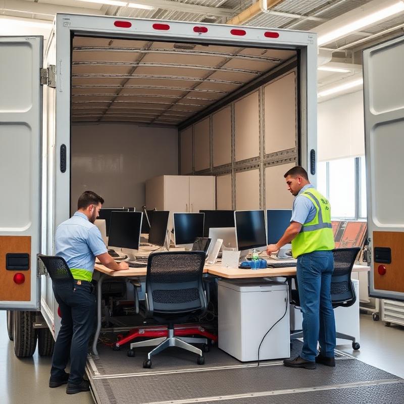 Office relocation with desks and computers
