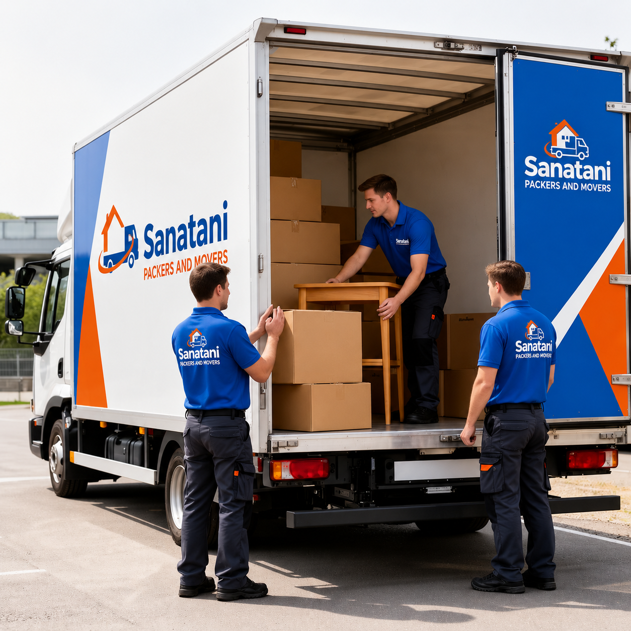 Sanatani Packers and Movers professional team loading boxes into truck